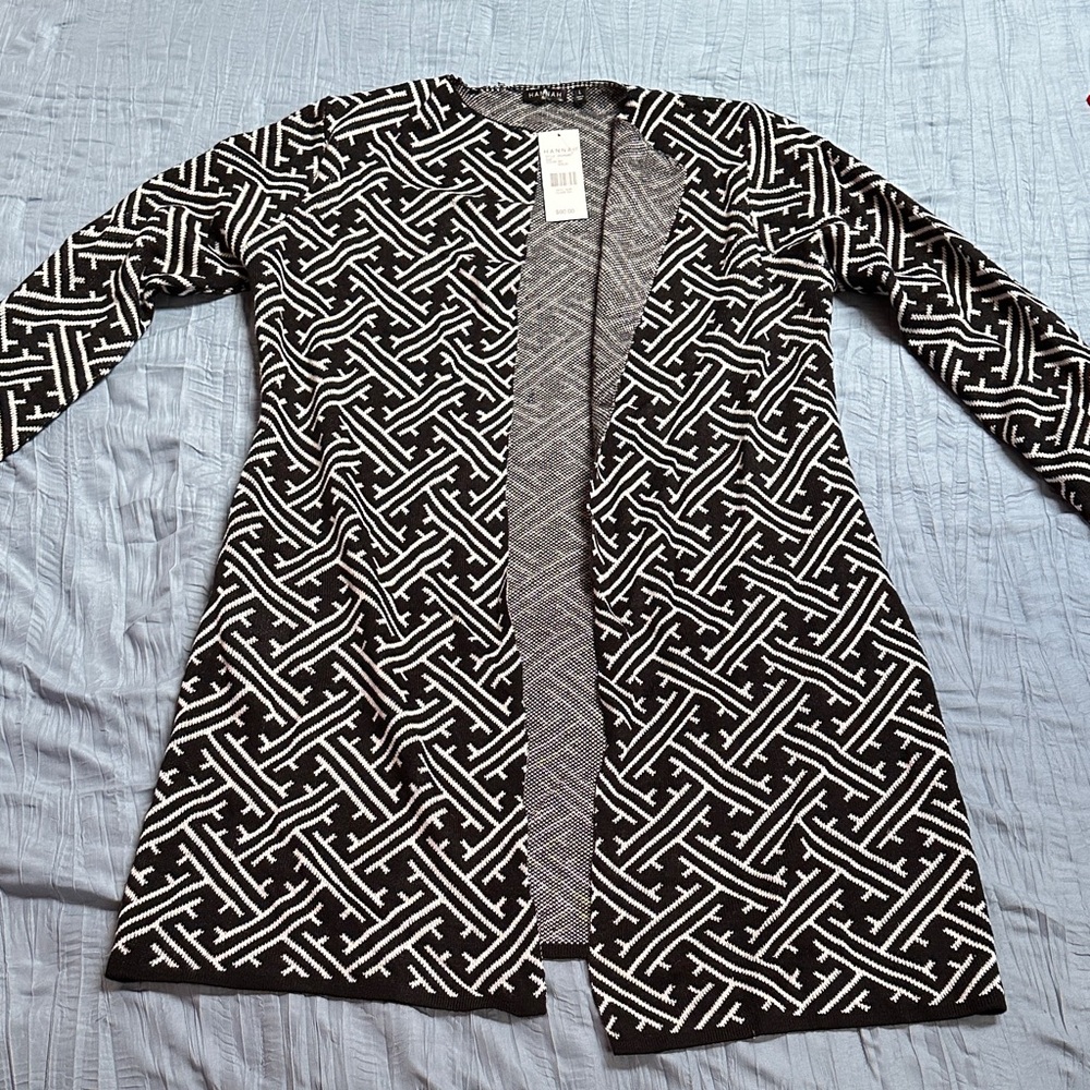 Hannah Black and White Geometric Cardigan
